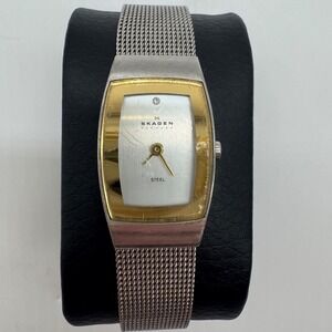 Skagen Denmark Ultra Slim Two Tone Mesh Watch 271SGSC Silver Gold NEEDS BAT